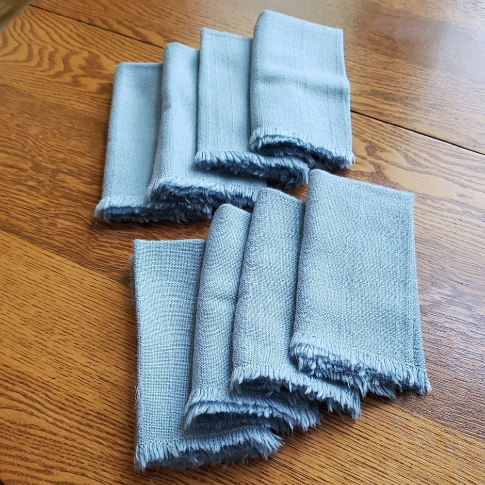 Vtg- Set (8) of Blue Fringed Napkins